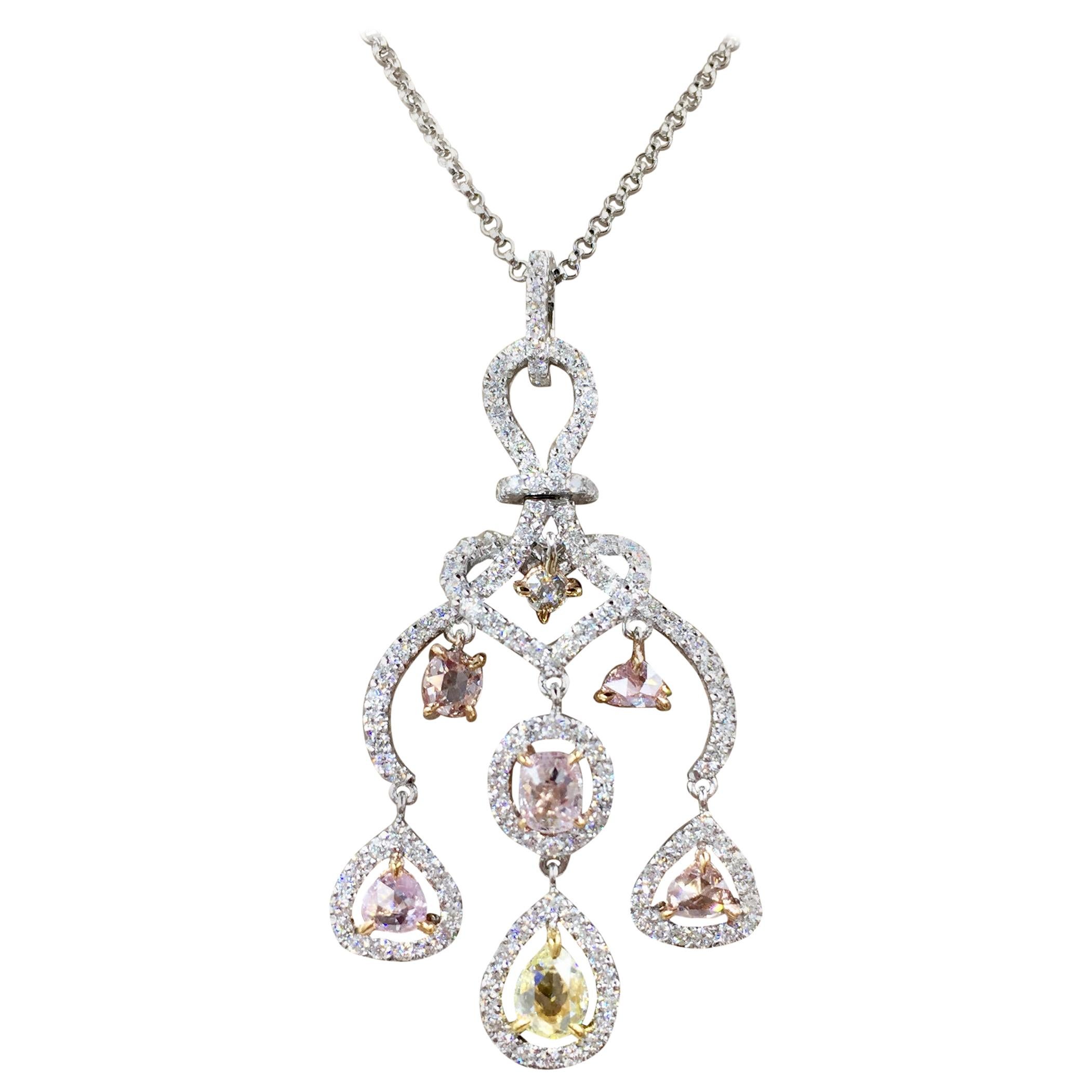 La Reina Collection Pink, White and Yellow Diamond Pendant Necklace For Sale