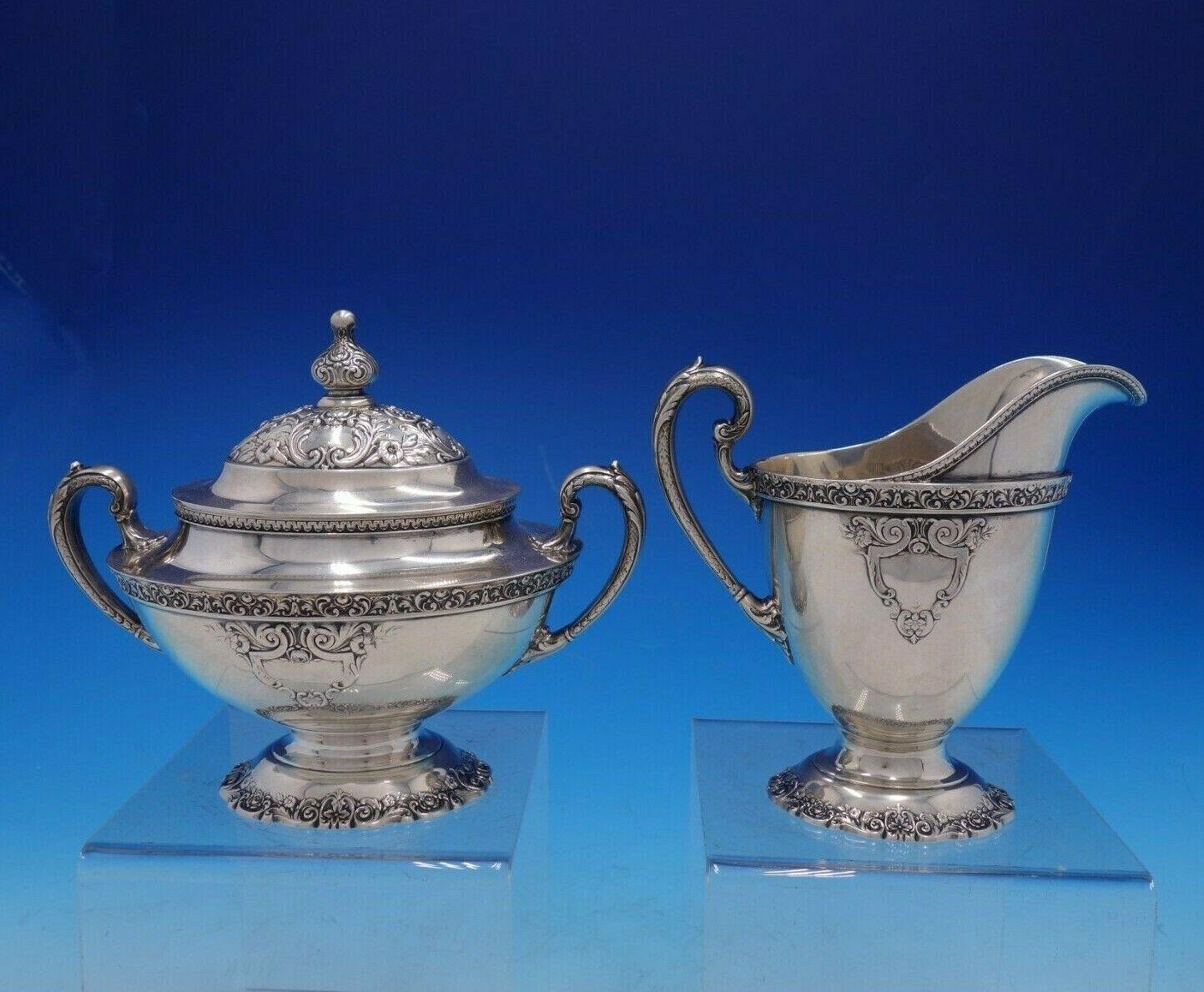 La Reine by Wallace Rare Sterling Silver 5-Piece Tea Set Marked #4500 In Excellent Condition In Big Bend, WI