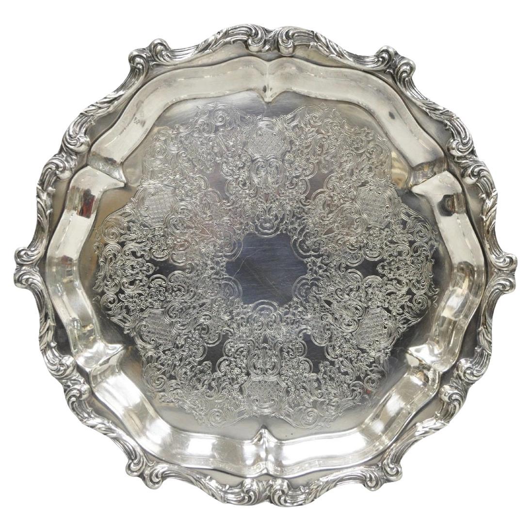"La Reine" by Wallace Round Scalloped Footed Silver Plated Serving Platter Tray