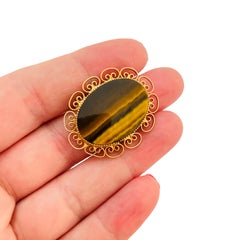 LA REL signed 1/20 12kt gold filled tiger eye stone vintage designer brooch