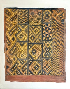 Painting of an Antique Caucasian 'Kuba' Tribal Rug, Watercolour on Silk