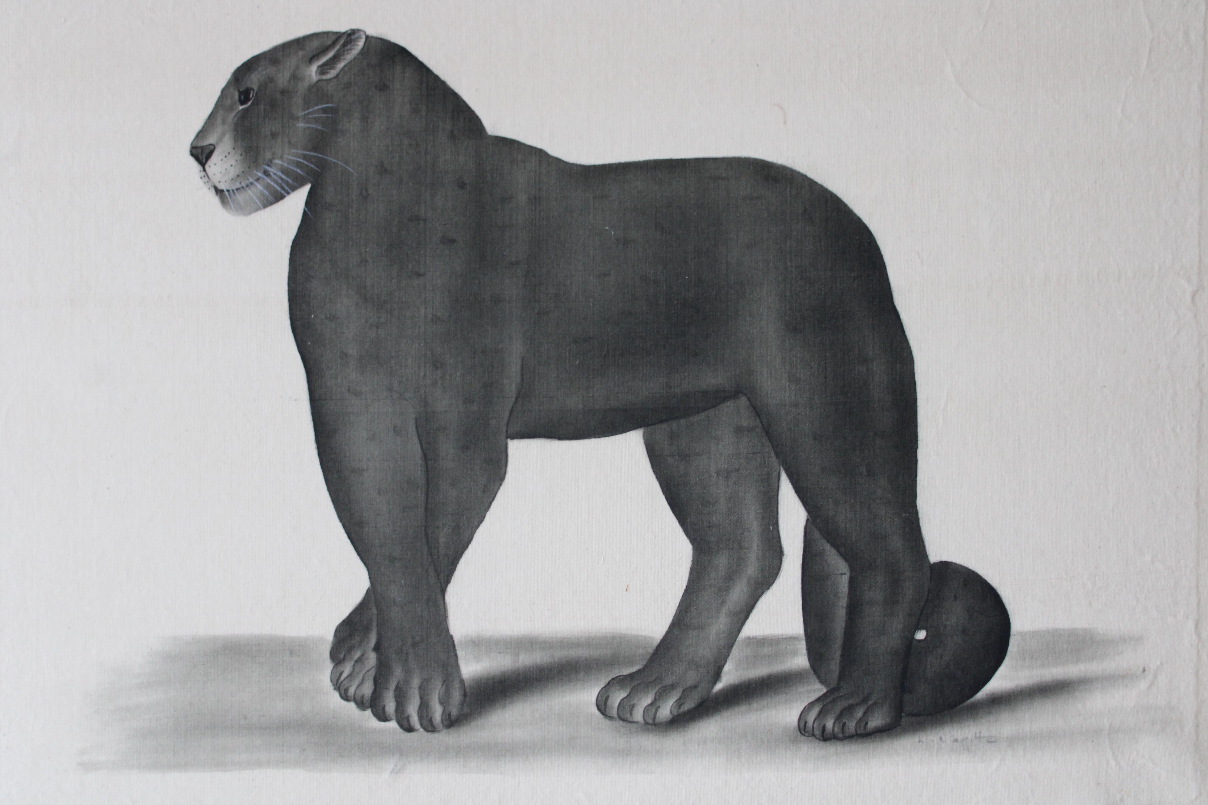 Schwarzes Panther-Aquarell auf Seide auf japanischem Papier von La Roche Laffitte, Vintage 3