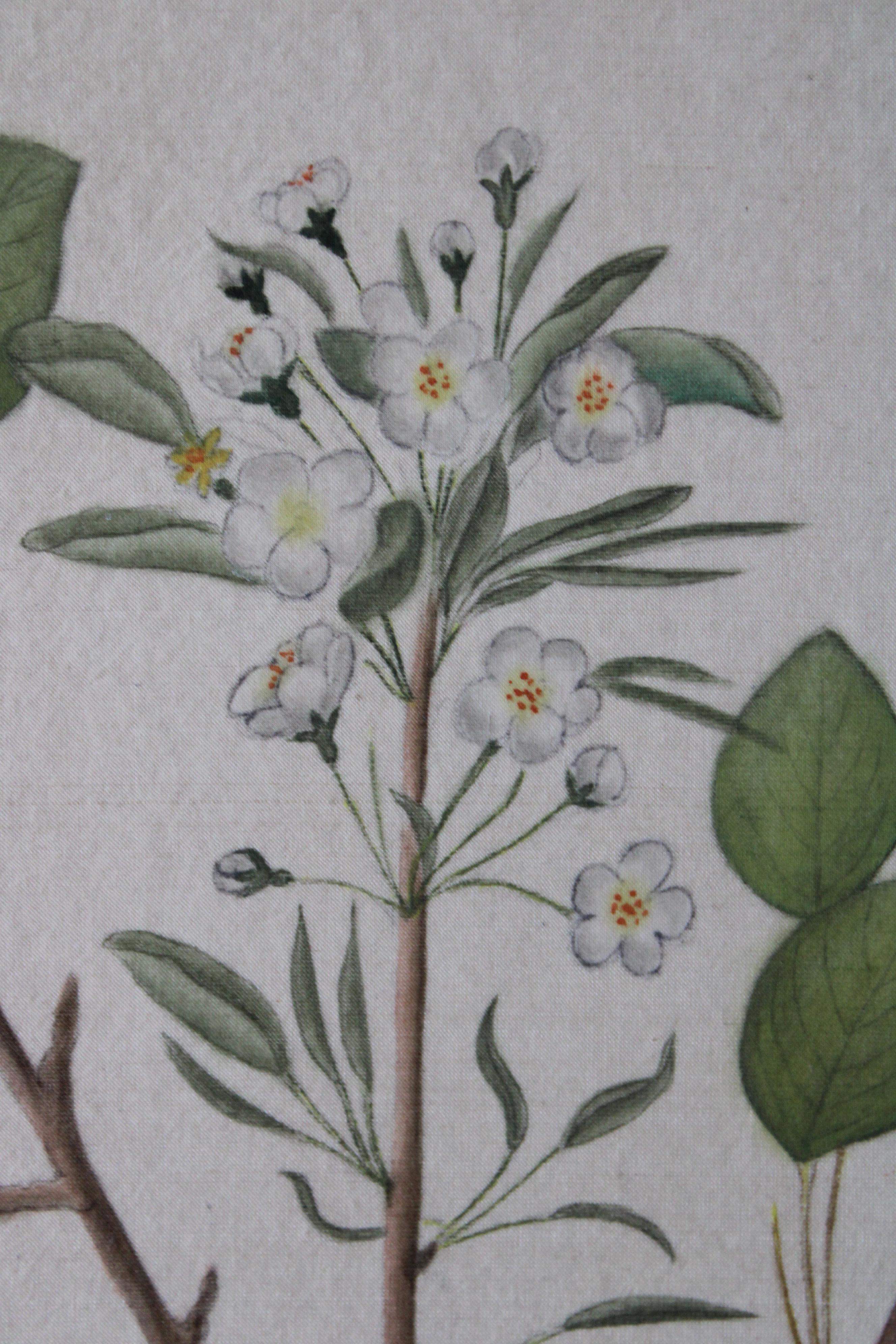 Set di 2 acquerelli botanici d'epoca su seta di La Roche Laffitte in vendita 6