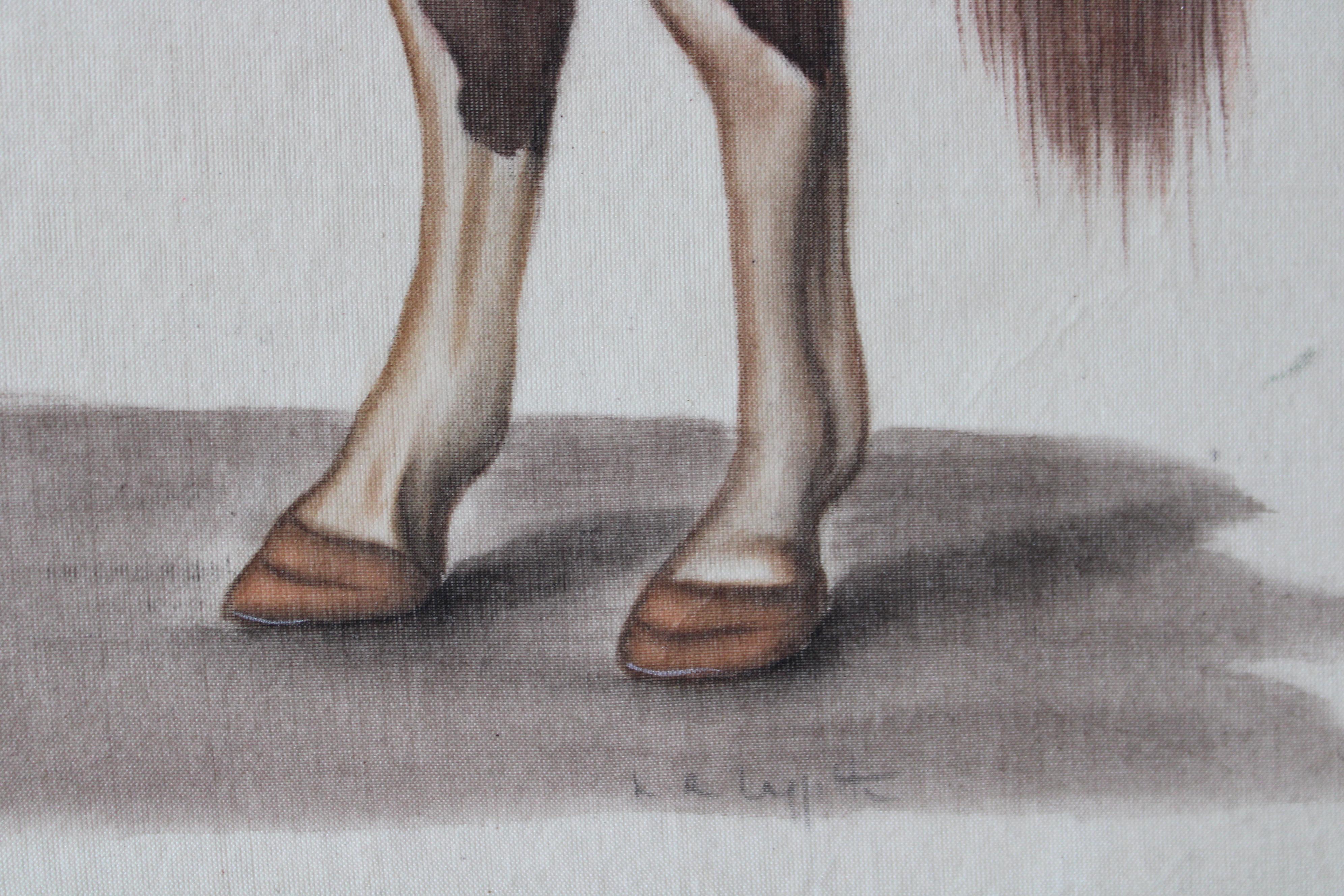 Cavallo d'epoca acquerello su seta su carta giapponese di La Roche Laffitte 4