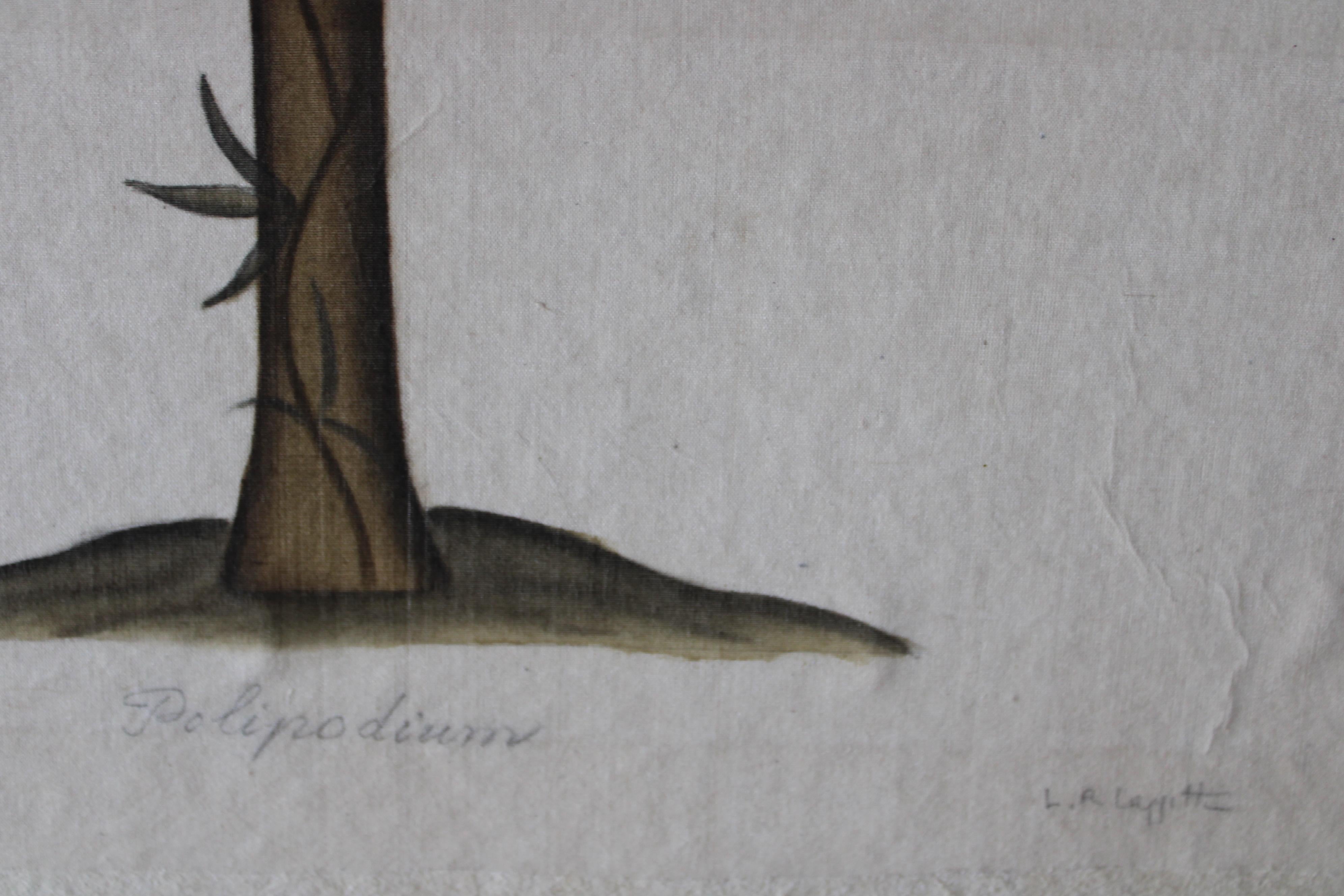 Aquarelle vintage de palmier sur soie sur papier japonais La Roche Laffitte en vente 3