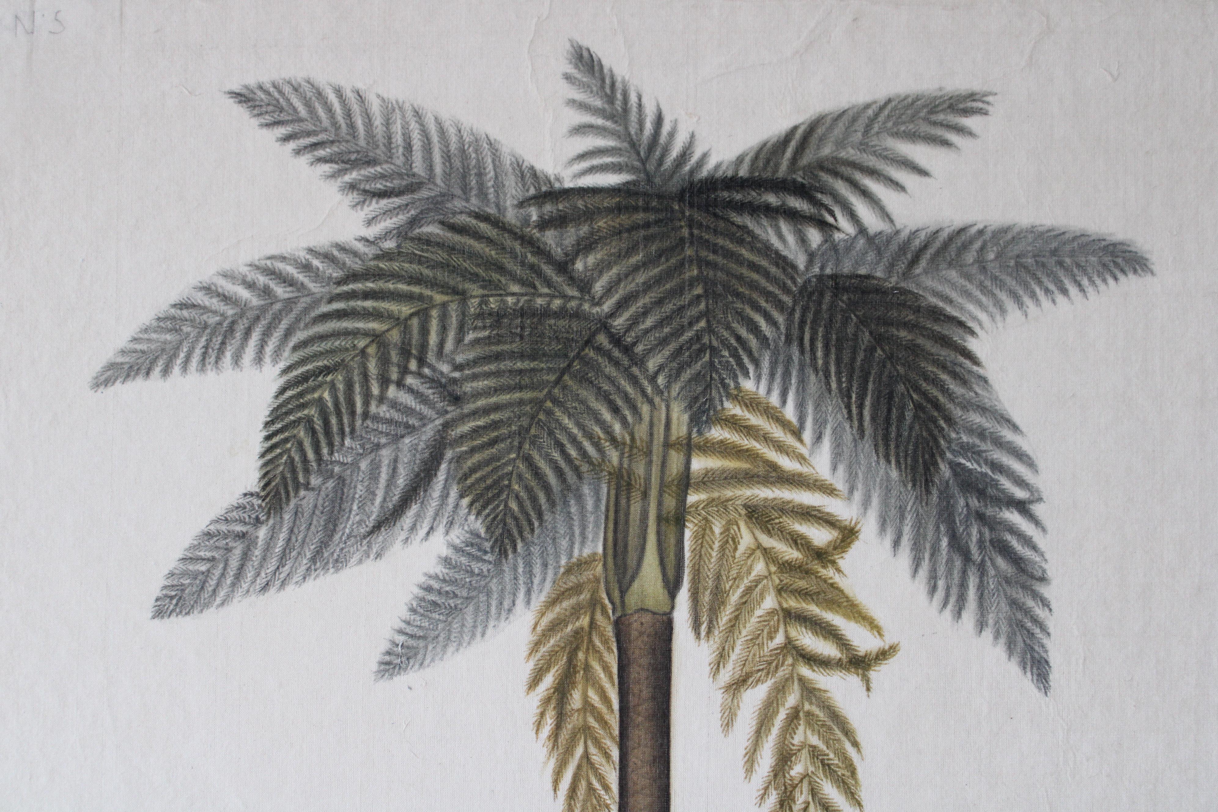 Aquarelle vintage de palmier sur soie sur papier japonais La Roche Laffitte en vente 4