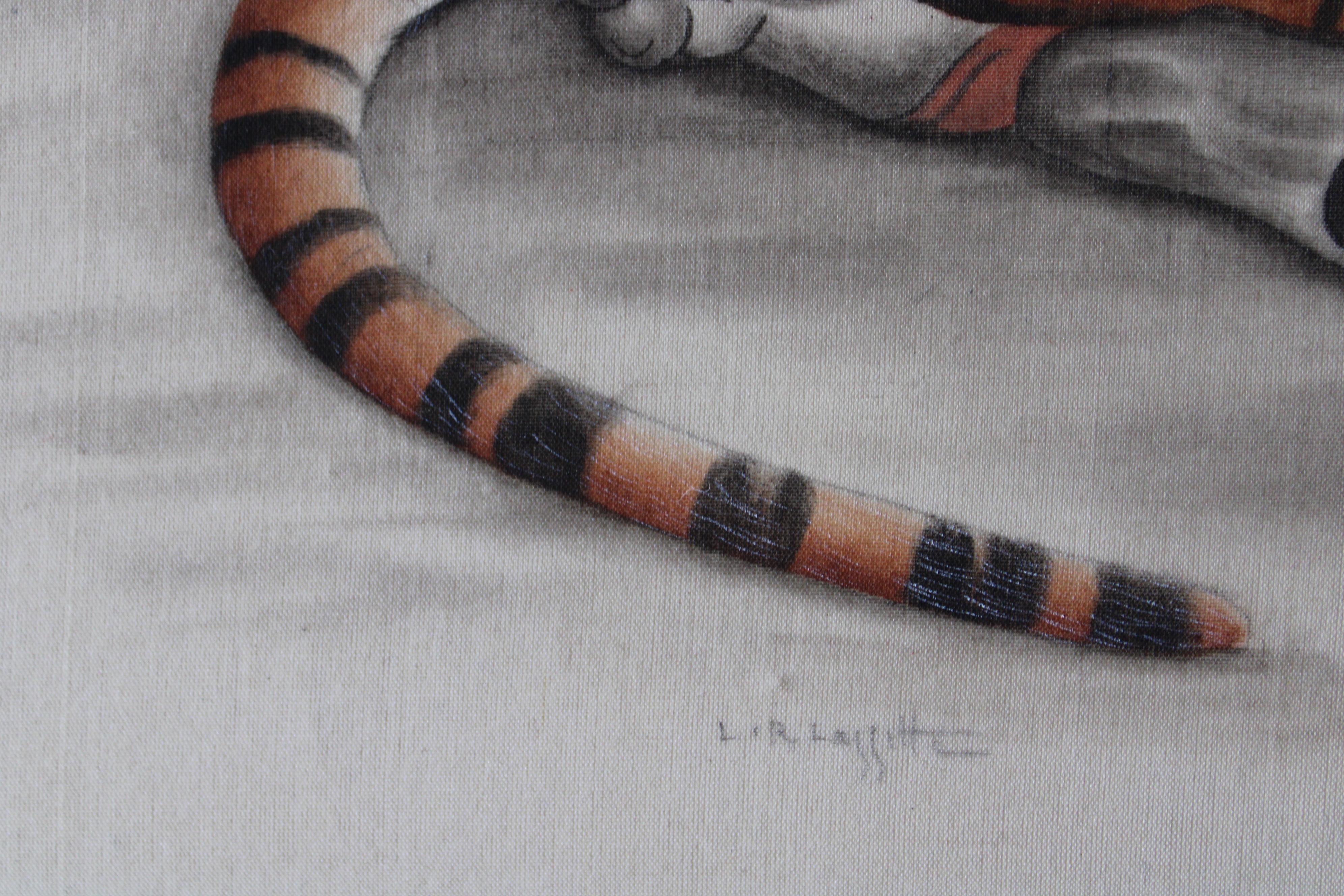 Vintage Tiger watercolour on silk on Japanese paper by La Roche Laffitte 3