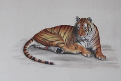 Vintage Tiger watercolour on silk on Japanese paper by La Roche Laffitte