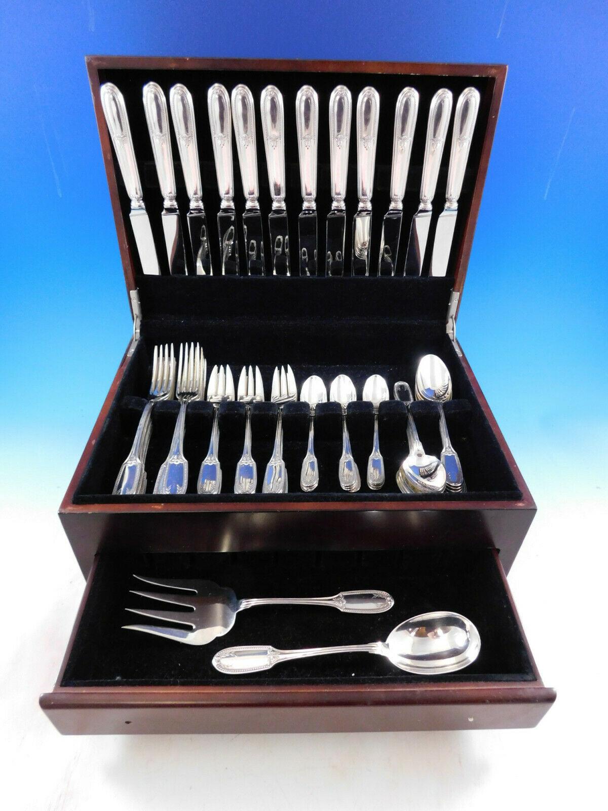 Superb La Rochelle by Tetard Freres French sterling silver flatware set, 62 pieces. This set includes:

12 Dinner Knives, 9 3/4