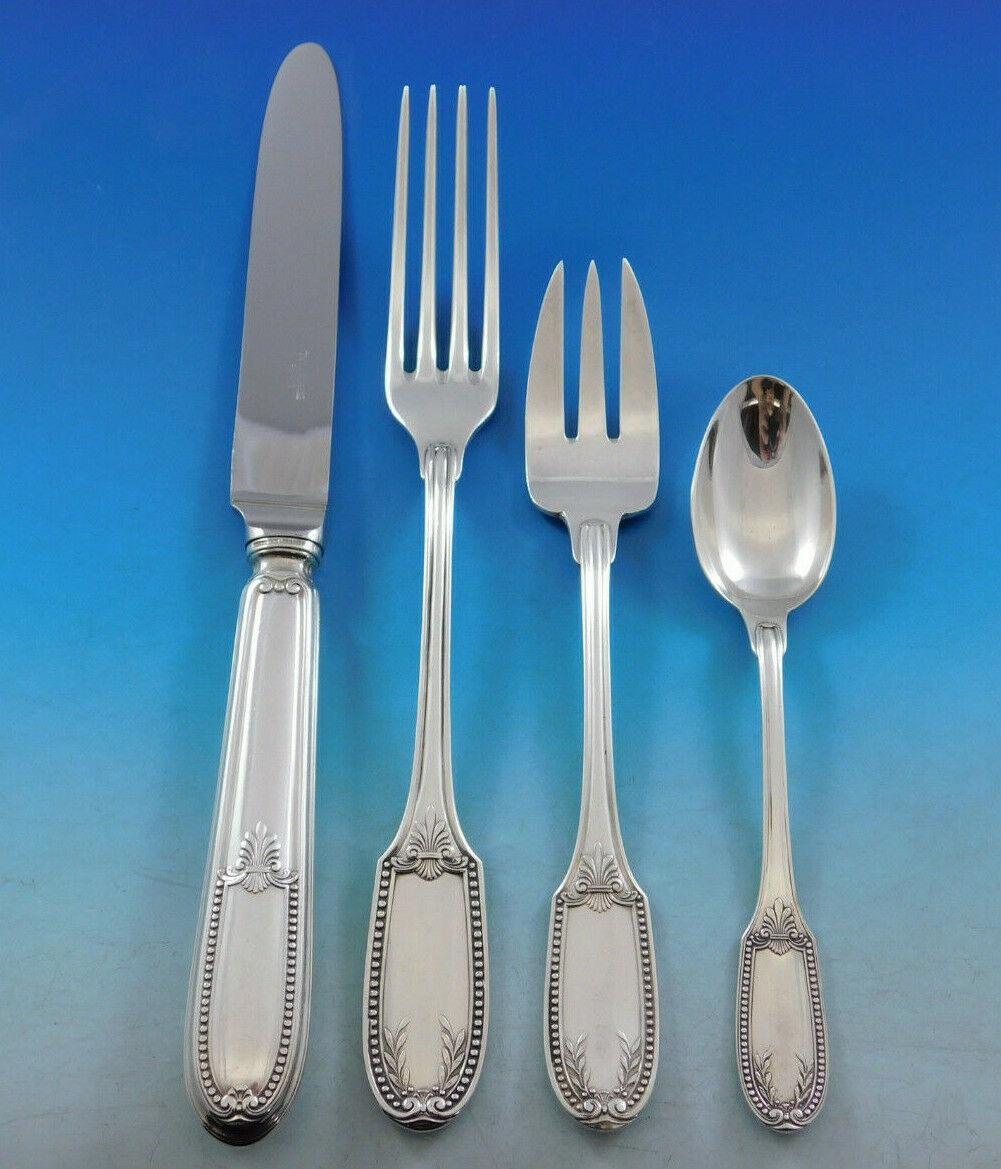 Art Deco La Rochelle by Tetard Freres Sterling Silver Flatware Set Service French 62 Pcs For Sale