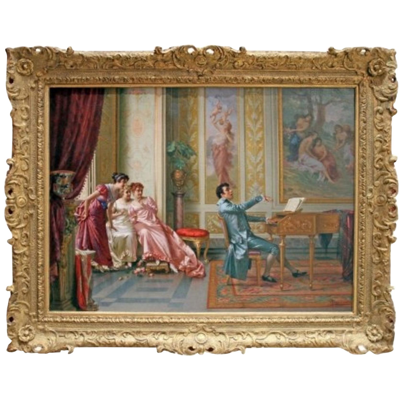 "La Romanza Preferita" Vittorio Reggianini, Signed Oil on Canvas For Sale