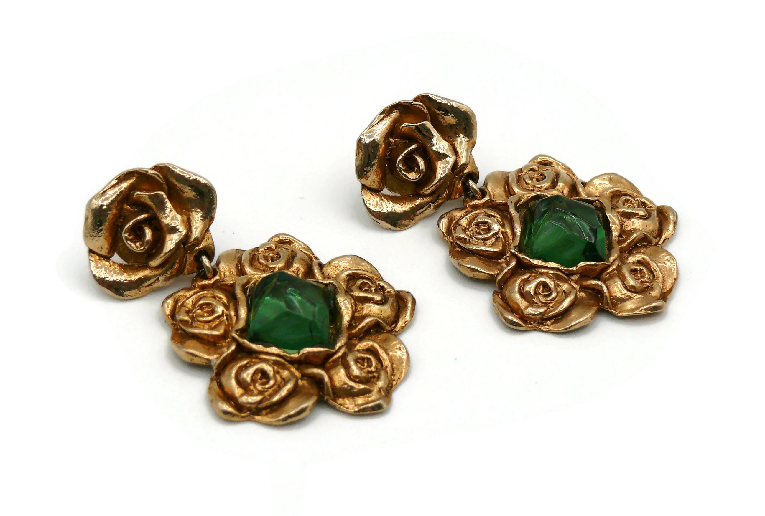 Women's LA ROSE POURPRE Paris Vintage Gold Toned Floral Dangling Earrings For Sale