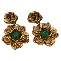 LA ROSE POURPRE Paris Vintage Gold Toned Floral Dangling Earrings