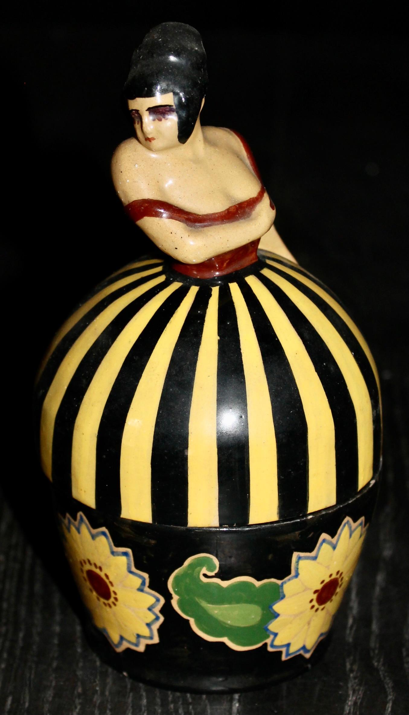 Hand-Painted La Salamandra Roma Figural Art Deco Container