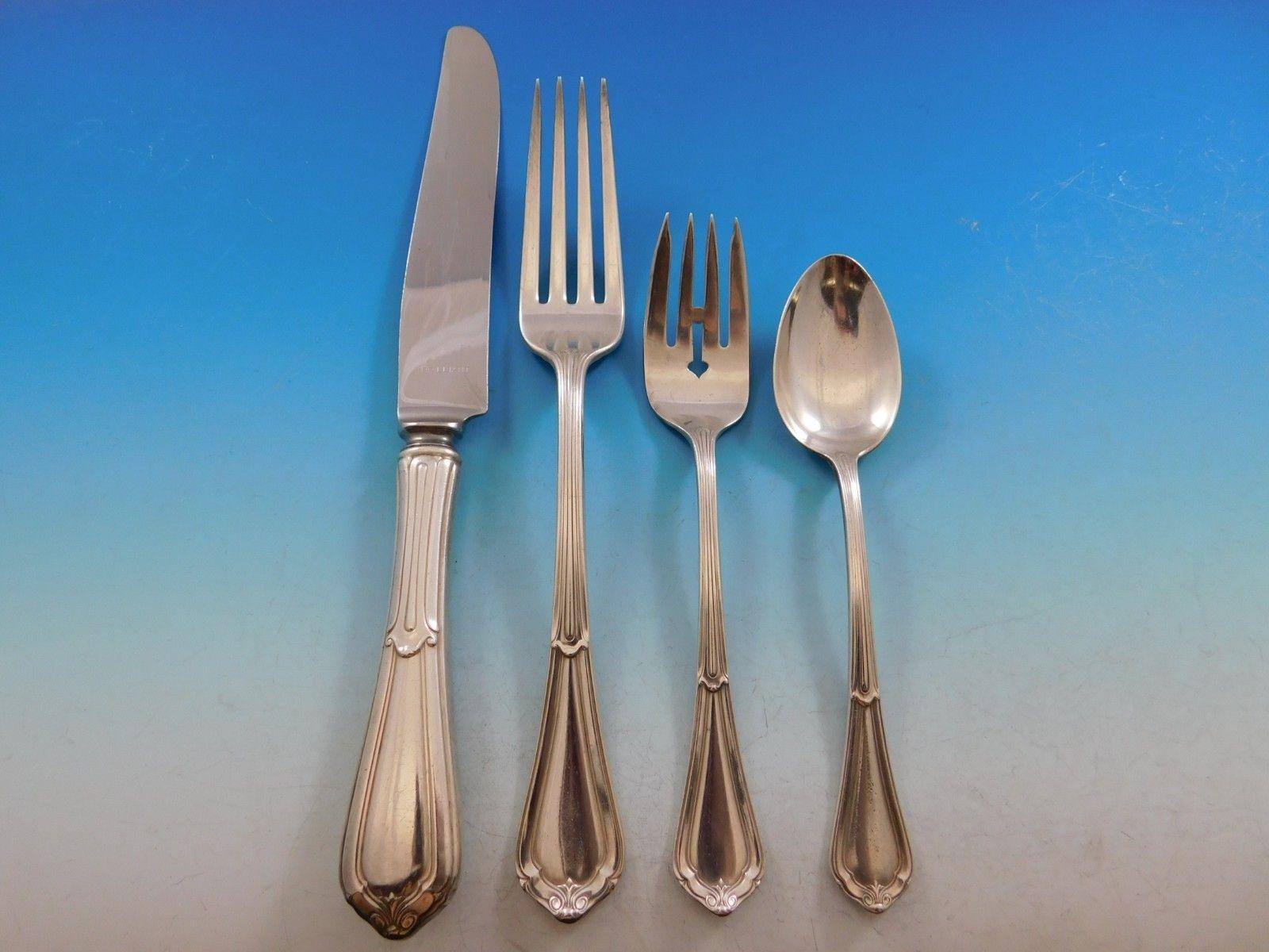 La Salle by Dominick and Haff Sterling Silver Flatware Set Dinner Service 63 Pcs In Excellent Condition For Sale In Big Bend, WI