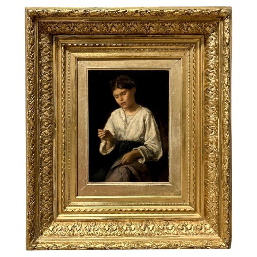 "La sarta" Scuola Realista Francese XIX secolo Olio su Tela non firmato