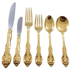 Retro La Scala Gold by Gorham Sterling Silver Flatware Service 8 Set Vermeil 58 Pcs