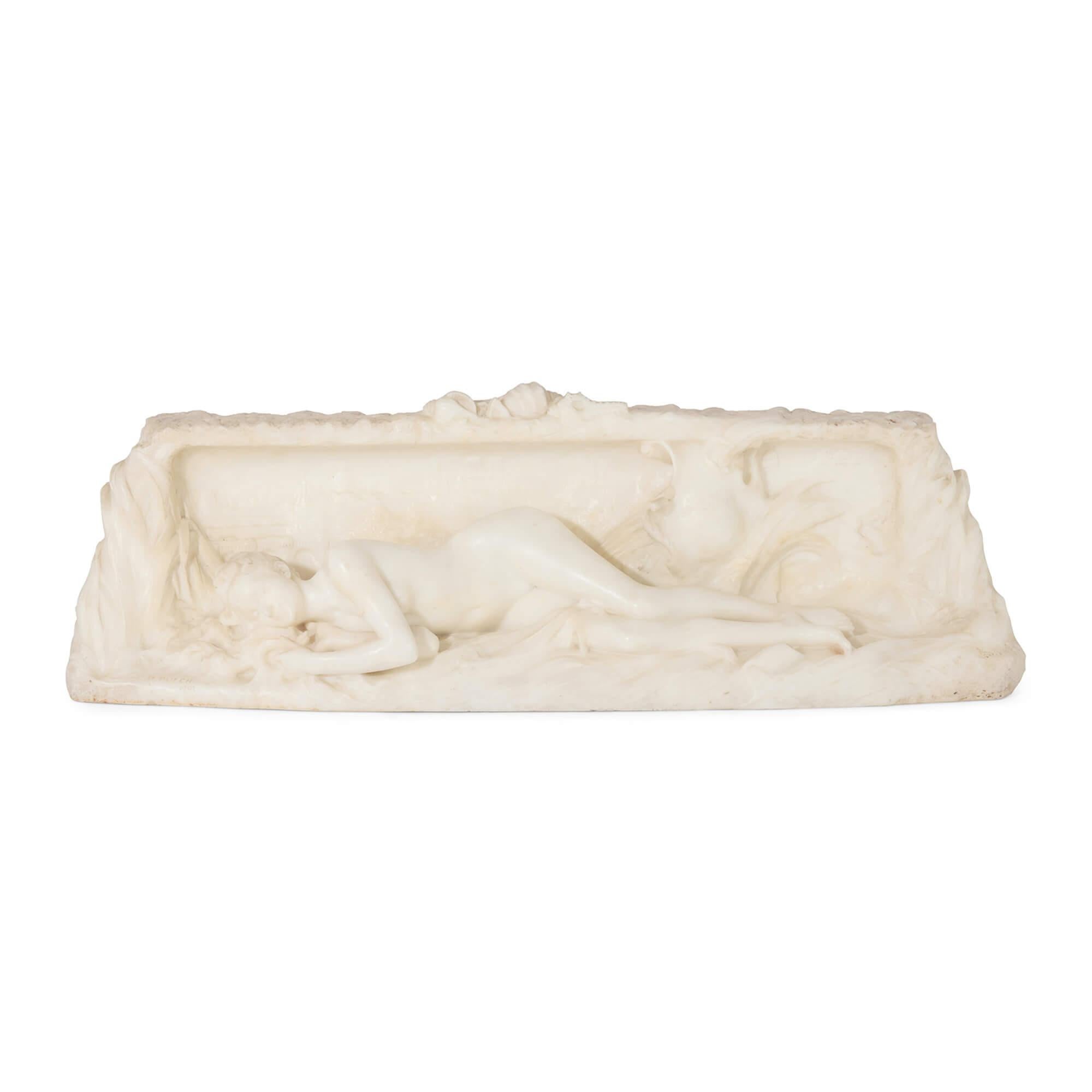 ‘La Seine’, antique French marble figural sculpture by Denys Pierre Puech
French, 1902
Height 24cm, width 73cm, depth 14cm

This magnificent marble sculpture captures the moment a nymph transforms into a river. Titled ‘La Seine’, it was crafted by