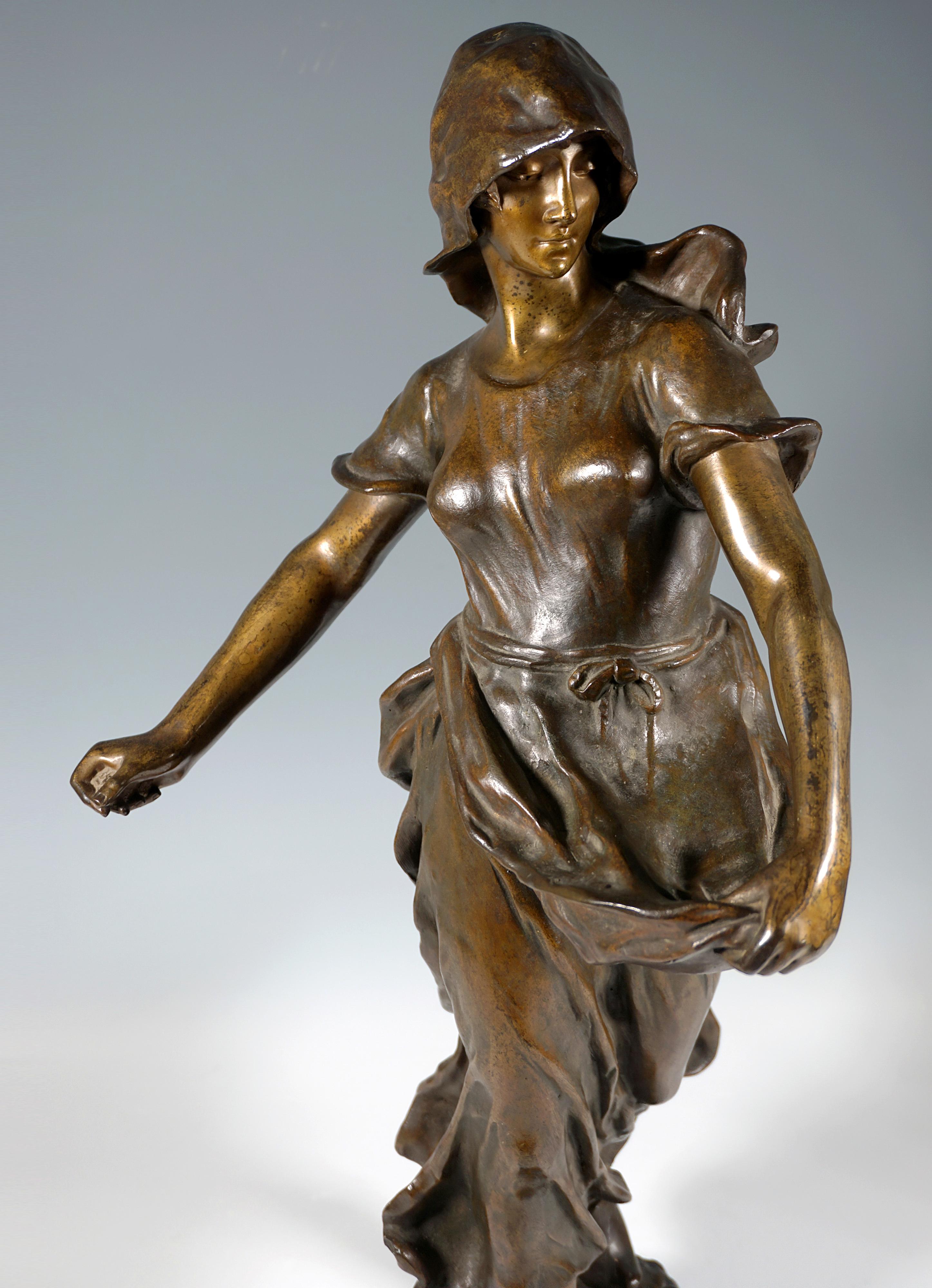 Inizio XX secolo 'La Sémeuse', grande figura in bronzo Art Nouveau di Oscar Roty, Vienna, 1899 ca. in vendita