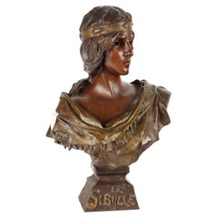 Vintage La Sibilla Busto in Bronzo Emmanuel Villanis Francia XX Secolo