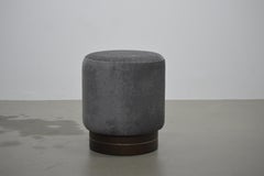 La Sorellina, Scandinavian Small Pouf in Velvet on Stained Oak Base, Steel Décor