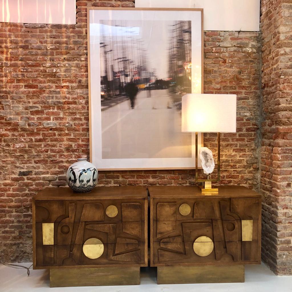 L.A. Studio Designed Brass and Oak Wood Brutalism Italian Sideboard For Sale 5