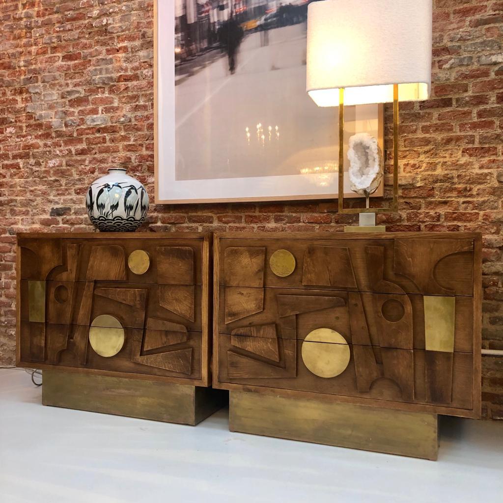 L.A. Studio Designed Brass and Oak Wood Brutalism Italian Sideboard For Sale 6