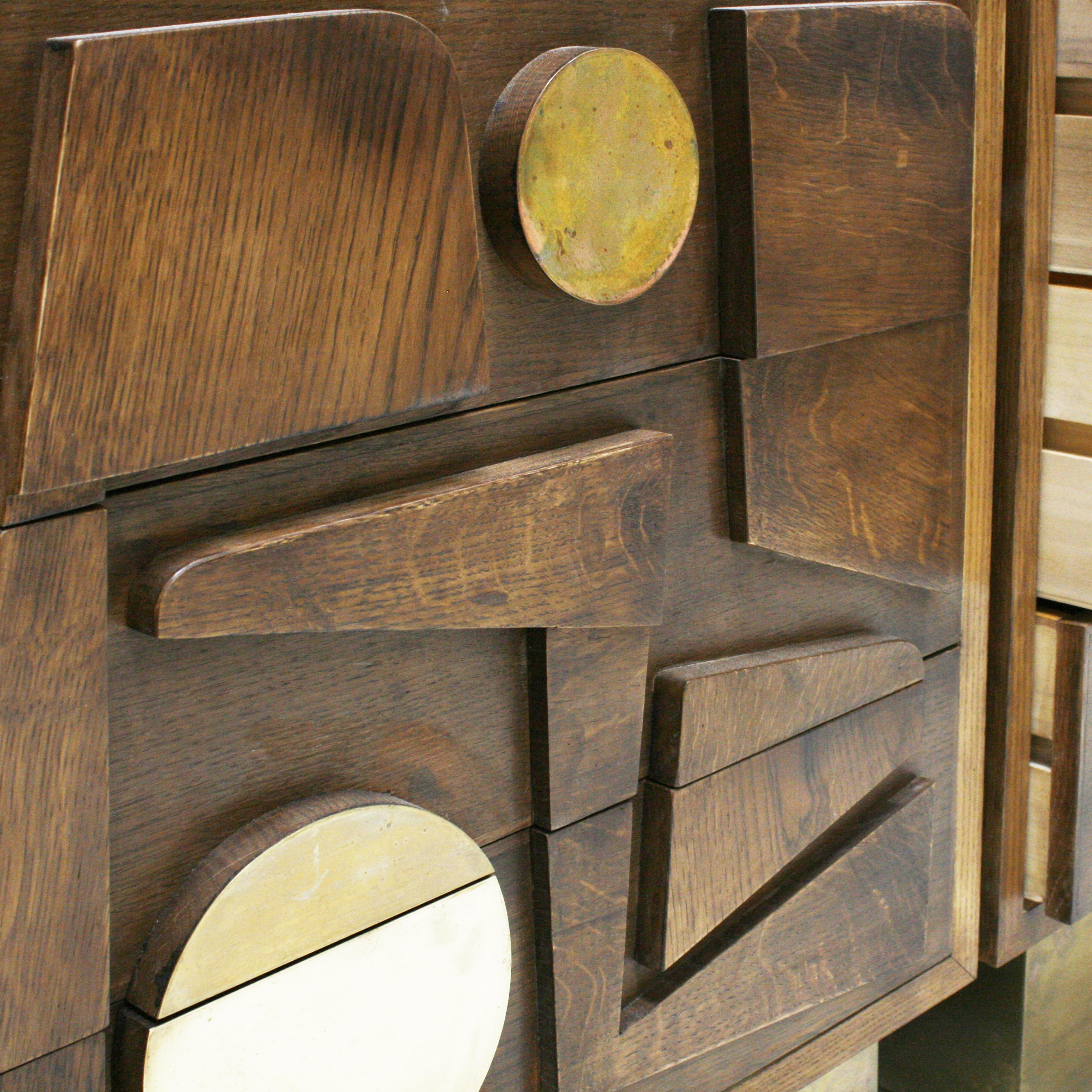 I.A. Studio Design/One Brutalism Italian Sideboard Laiton et Oak Wood Bon état - En vente à Madrid, ES