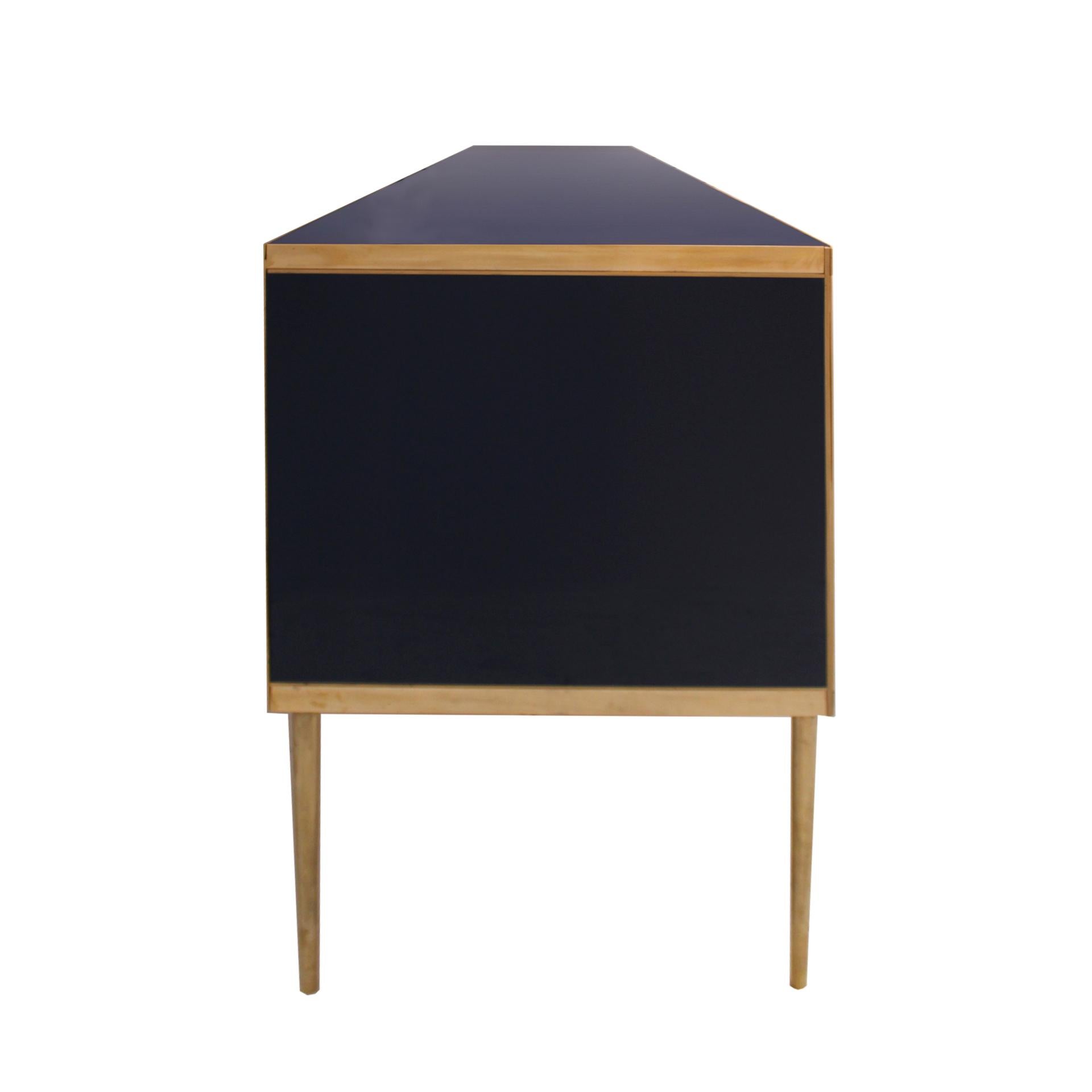 Mid-20th Century L.A. Studio Colored Glass And Brass Italian Sideboard For Sale
