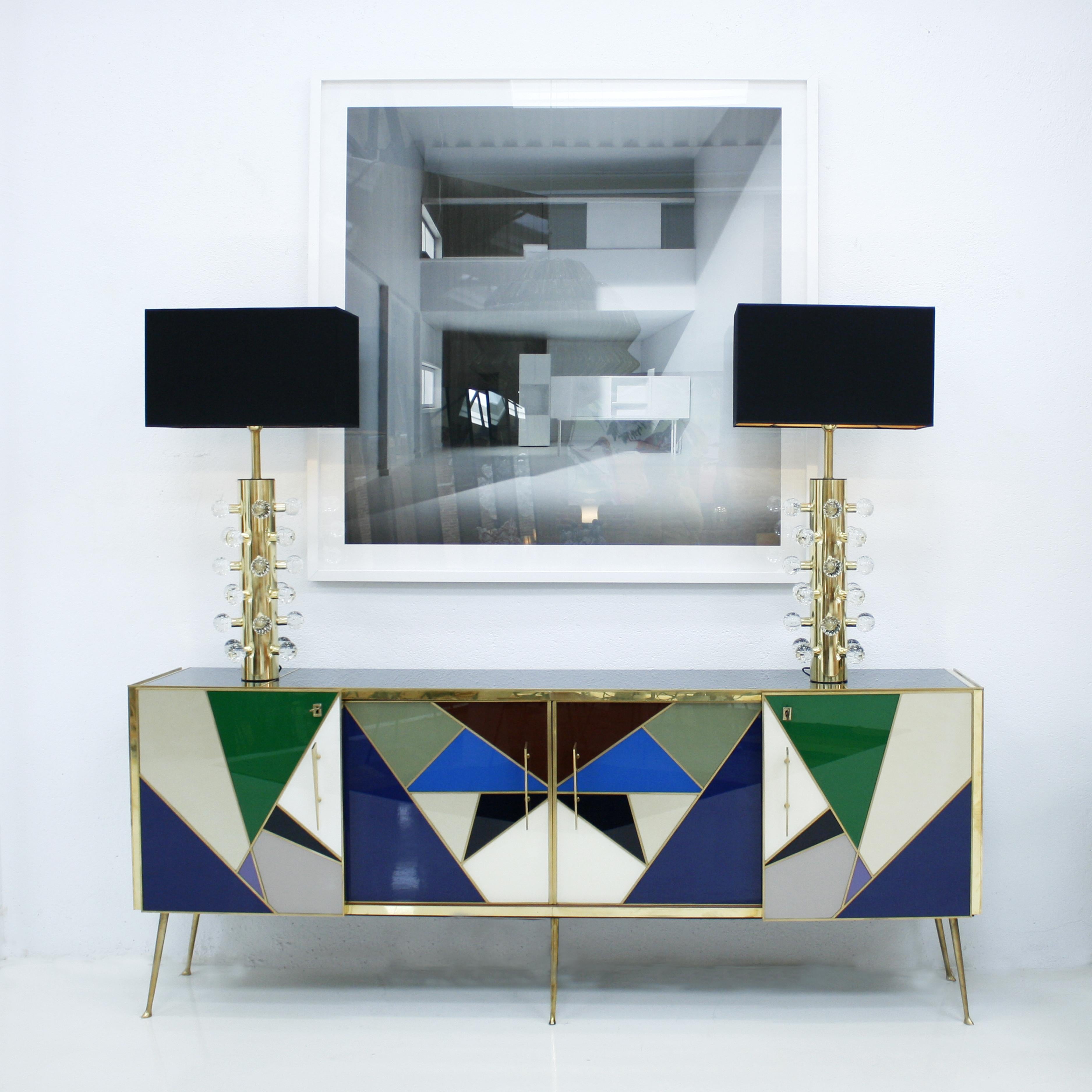 L.A. Studio Colored Glass And Brass Italian Sideboard 2