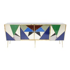 L.A. Studio Colored Glass And Brass Italian Sideboard