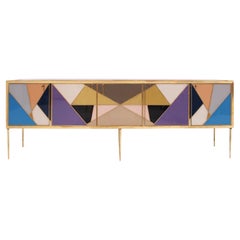 Vintage Craftsmanship L.A. Studio Multicolour Glass And Brass Italian Sideboard