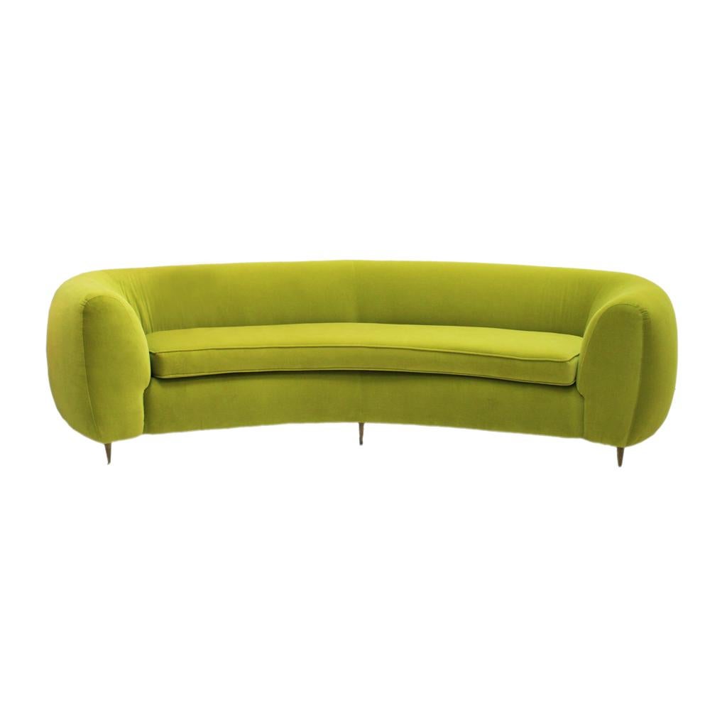 Curved sofa upholstered in lemon green cotton velvet. Structure made of solid wood and legs made of brass. Manufactured in Italy.

Measurements: W 300 x D 125/140 x H 50/76 cm.

Every item LA Studio offers is checked by our team of 10 craftsmen in