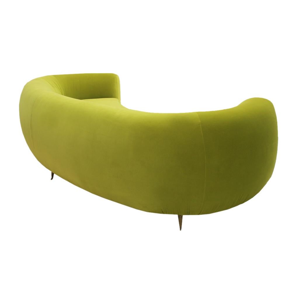 Mid-Century Modern L.A. Studio Contemporary Lime Cotton Velvet Curved Italian Sofa For Sale