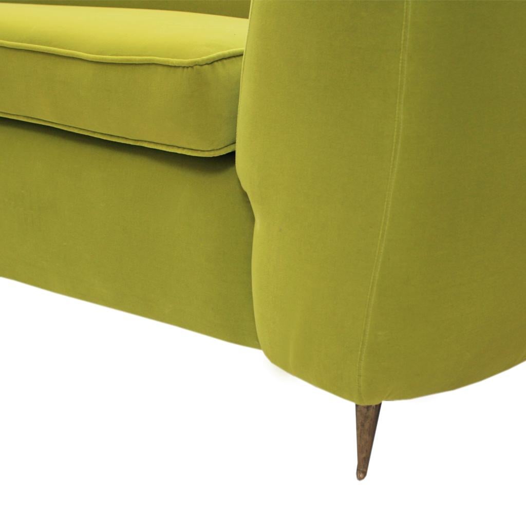 Brass L.A. Studio Contemporary Lime Cotton Velvet Curved Italian Sofa For Sale