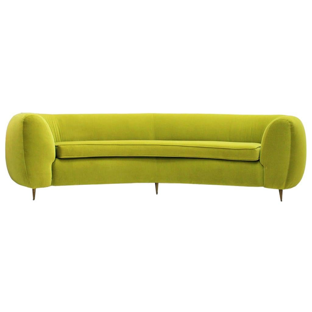 L.A. Studio Contemporary Lime Cotton Velvet Curved Italian Sofa im Angebot