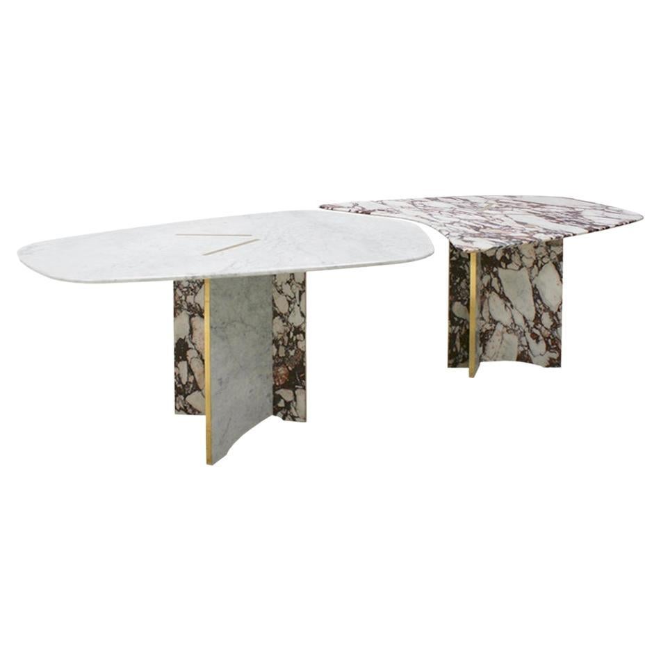 L.A. Studio Contemporary Modern Marble and Brass Italian Dining Table For Sale