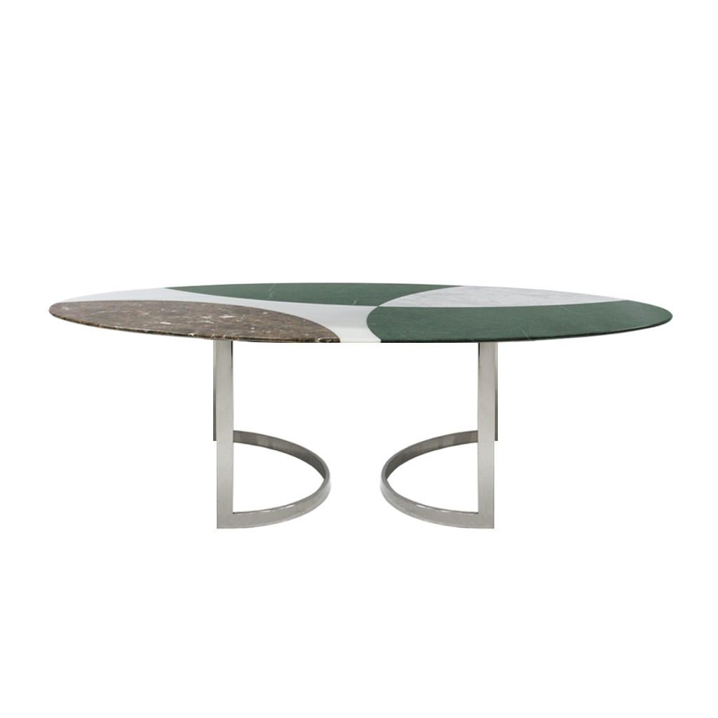 XXIe siècle et contemporain L.a. Table de salle à manger italienne contemporaine en marbre et acier The Moderns en vente