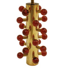 Mid Century Style Red and Gold Murano Glass and Brass Italian Table Lamp