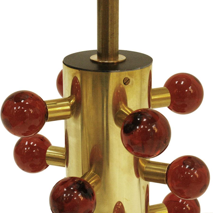 Italian L.A. Studio Contemporary Modern Murano Glass and Brass Pair of Table Lamps For Sale