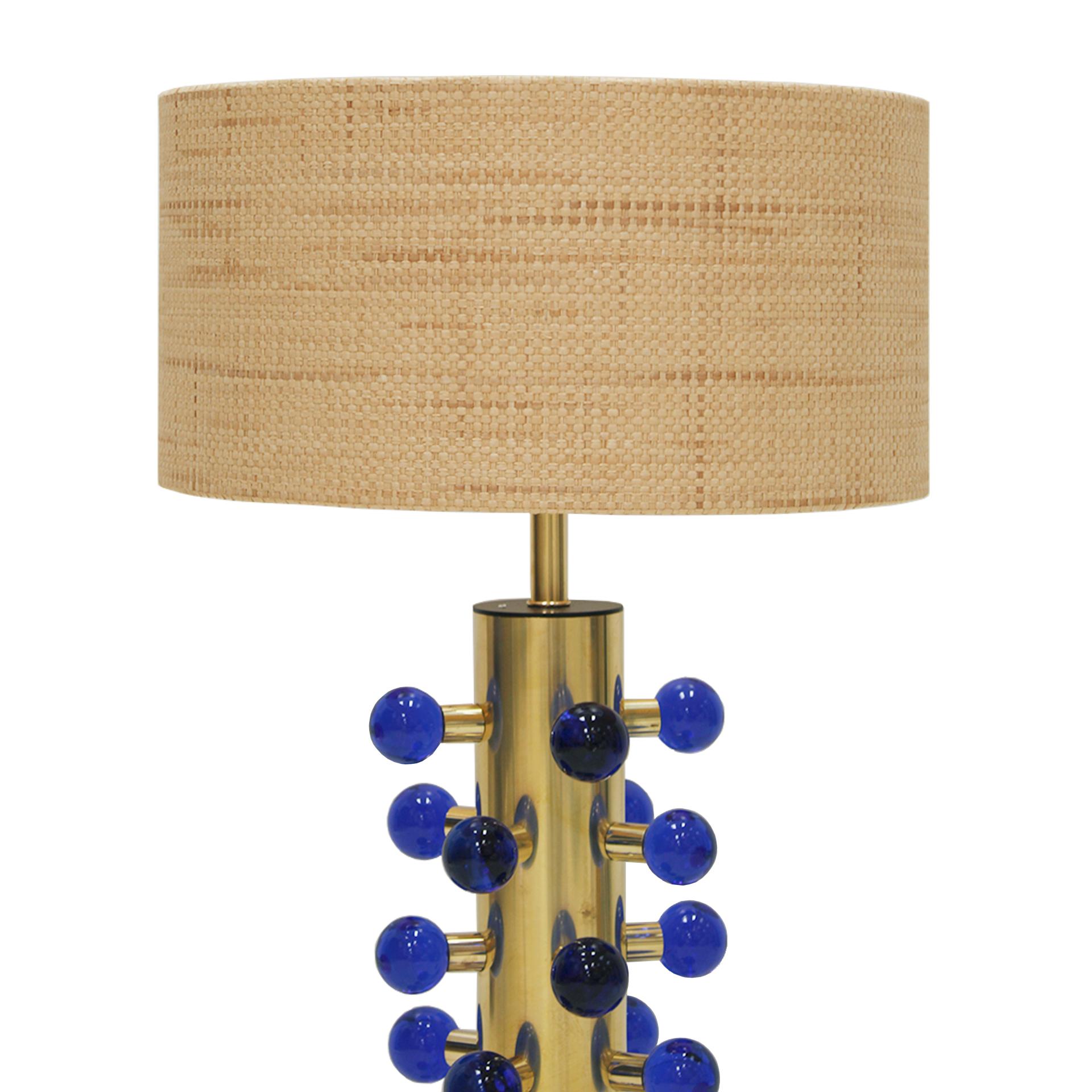 Italian L.A. Studio Contemporary Modern Murano Glass and Brass Pair of Table Lamps For Sale