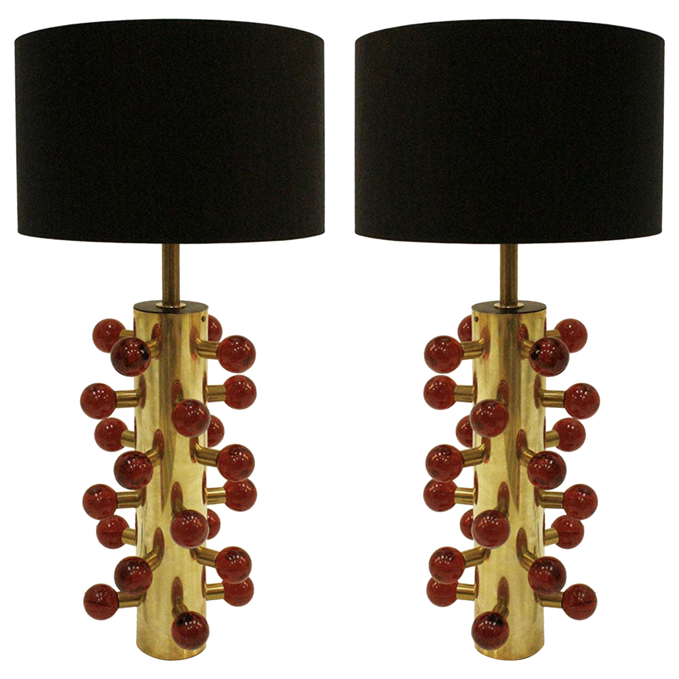 L.A. Studio Contemporary Modern Murano Glass and Brass Pair of Table Lamps