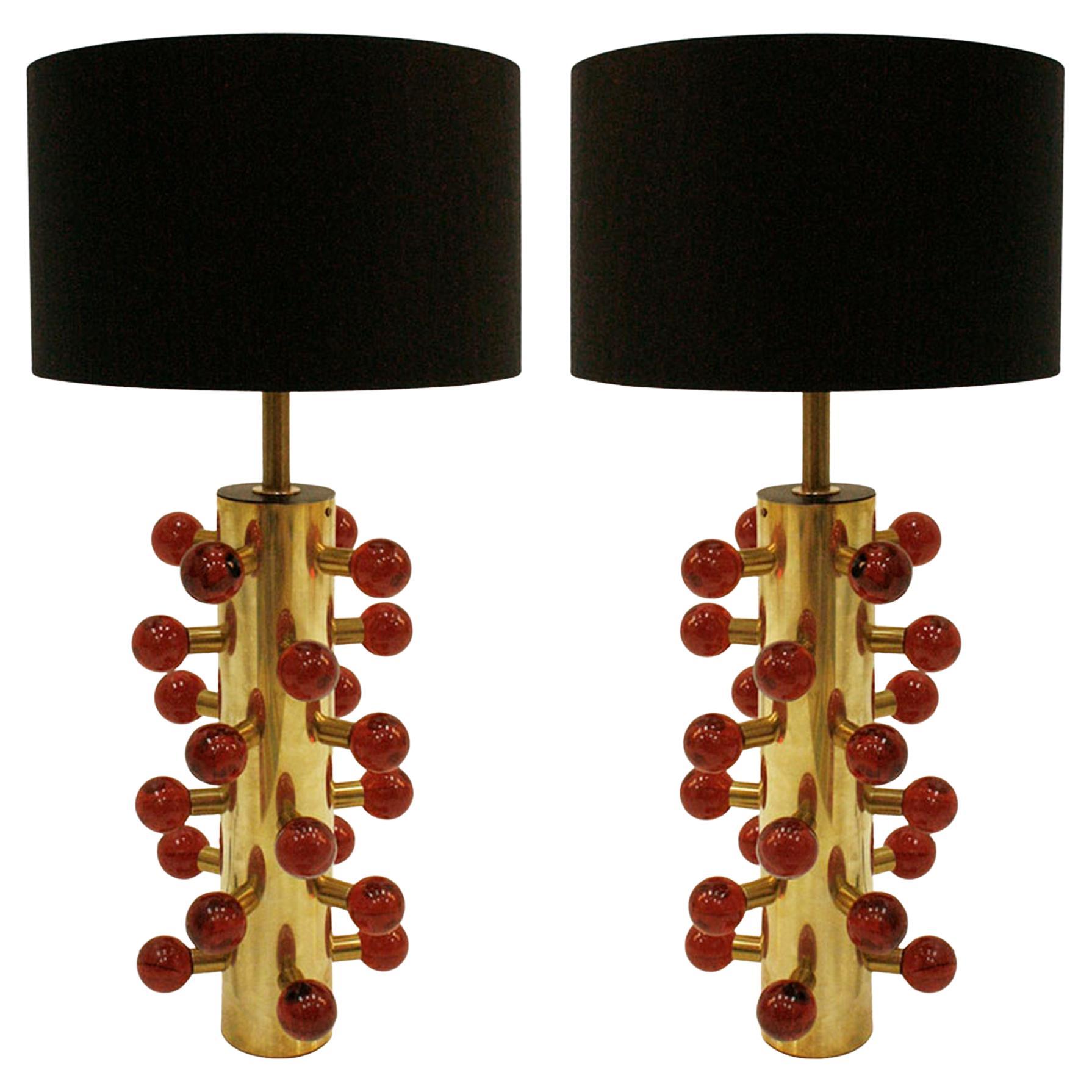 I.A. Studio Paire de lampes de table contemporaines en verre de Murano et laiton