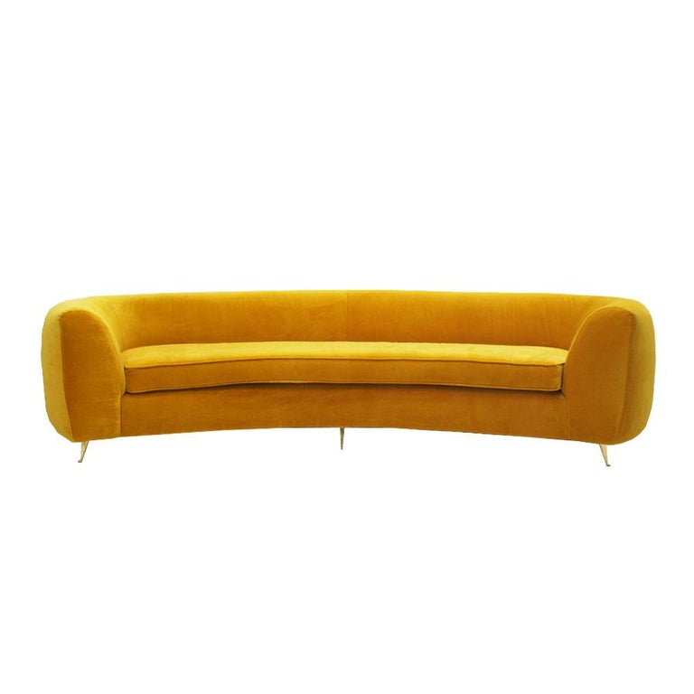 L A Studio Contemporary Yellow Cotton Velvet Curved Italian Sofa