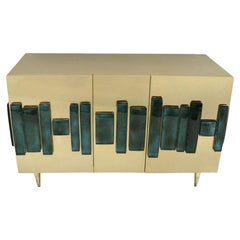 L.a. Zeitgenössisches italienisches Sideboard aus Messing und Muranoglas in Grün