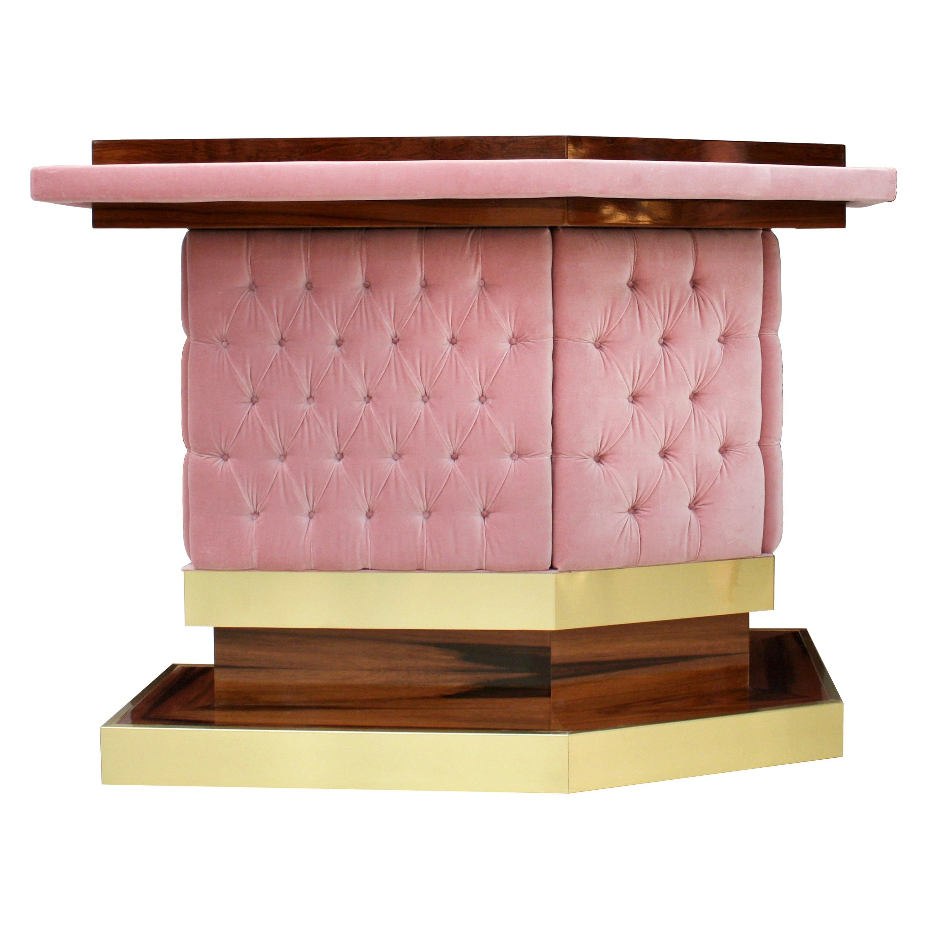 L.A. Studio Interiorismo Solid Wood and Cotton Velvet Upholstered Bar Counter