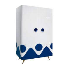 L.A. Studio Lacquered White Wood Paolo De Poli Handles Italian Drinks Cabinet