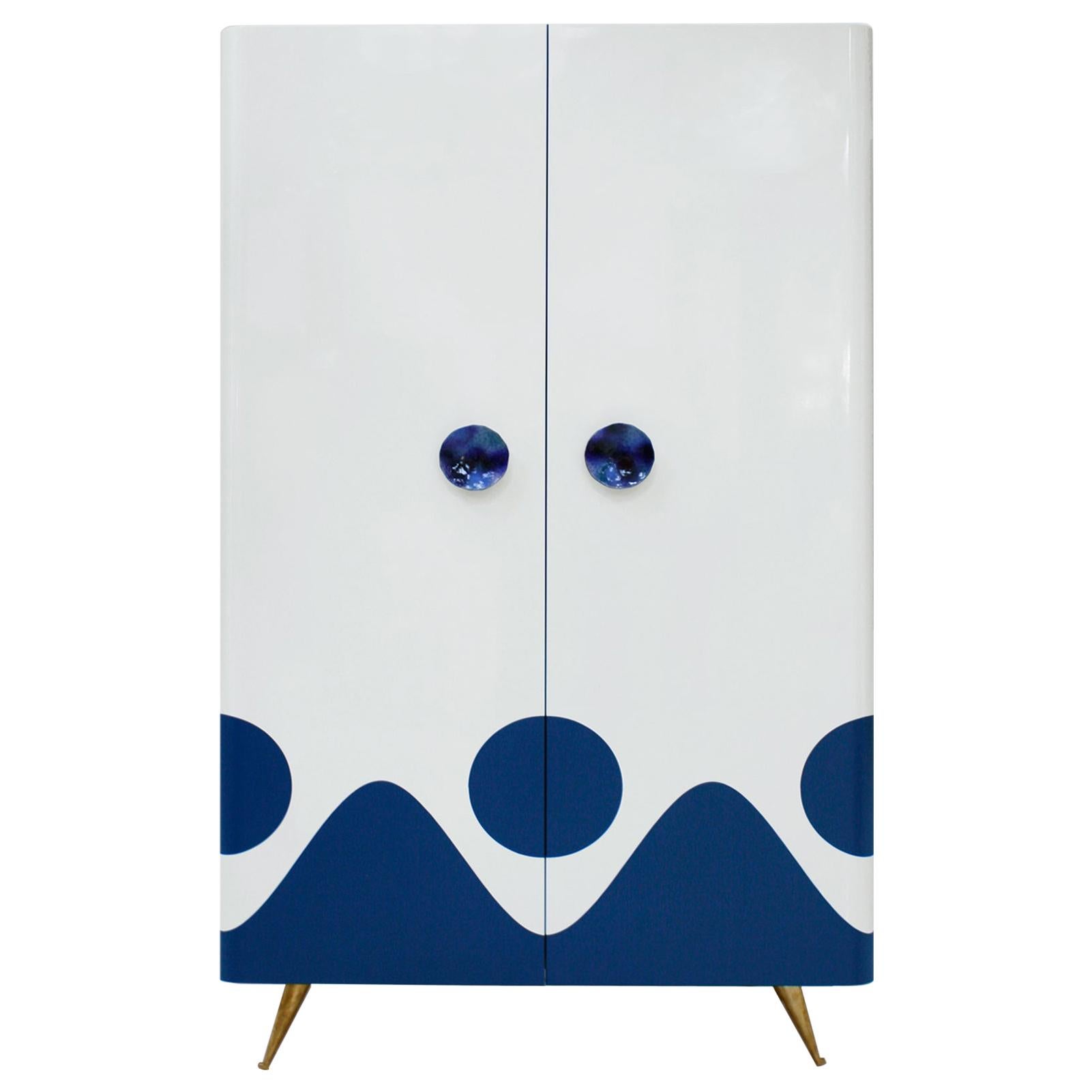 L.A. Studio Lacquered White Wood Paolo De Poli Handles Italian Drinks Cabinet For Sale
