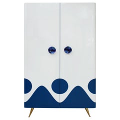 L.A. Studio Lacquered White Wood Paolo De Poli Handles Italian Drinks Cabinet