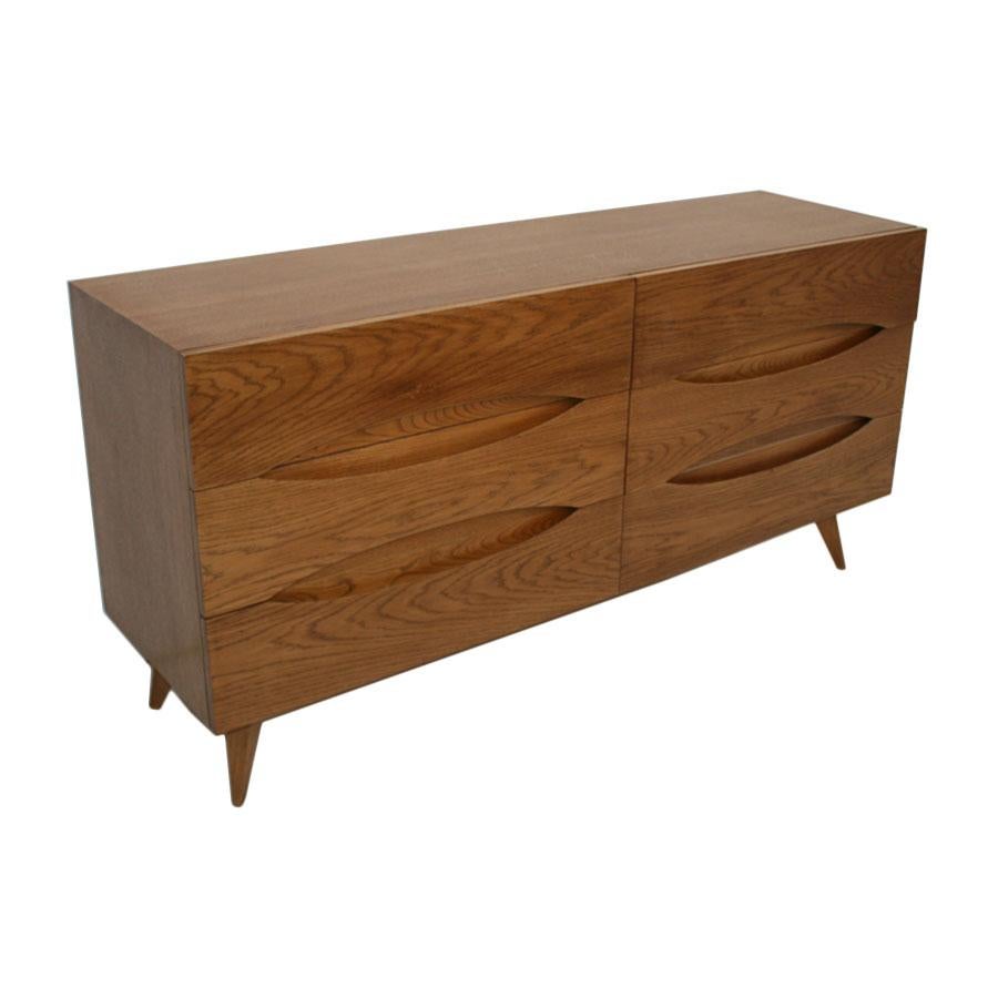 L.a. Studio Mid-Century Modern Style Walnut Wood Italian Six Drawers Sideboard In Good Condition For Sale In Ibiza, Spain